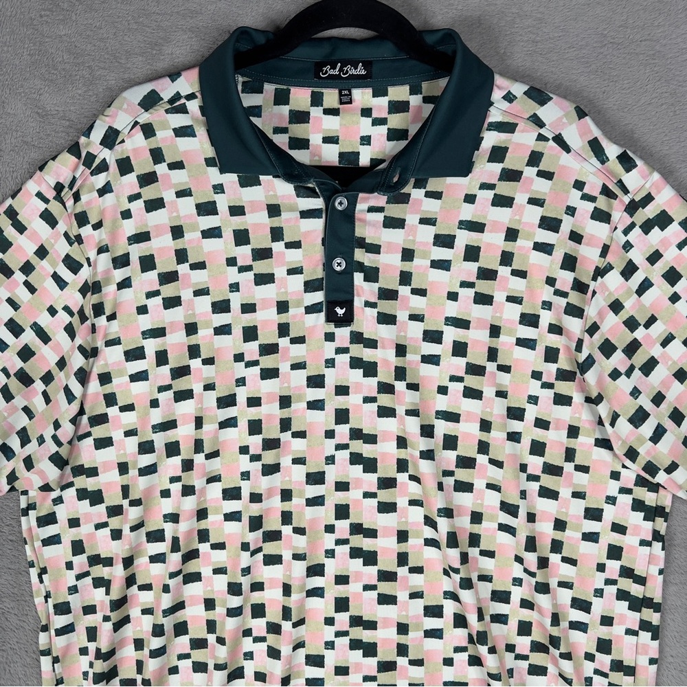 Bad Birdie‎ Italian Checkerboard Golf Polo Shirt Men's 2XL Stretch Outdoors - Picture 2 of 10